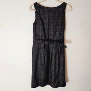 Max & Cleo Belted Sheath Dress Women's size 10 Black on Black Plaid NEW